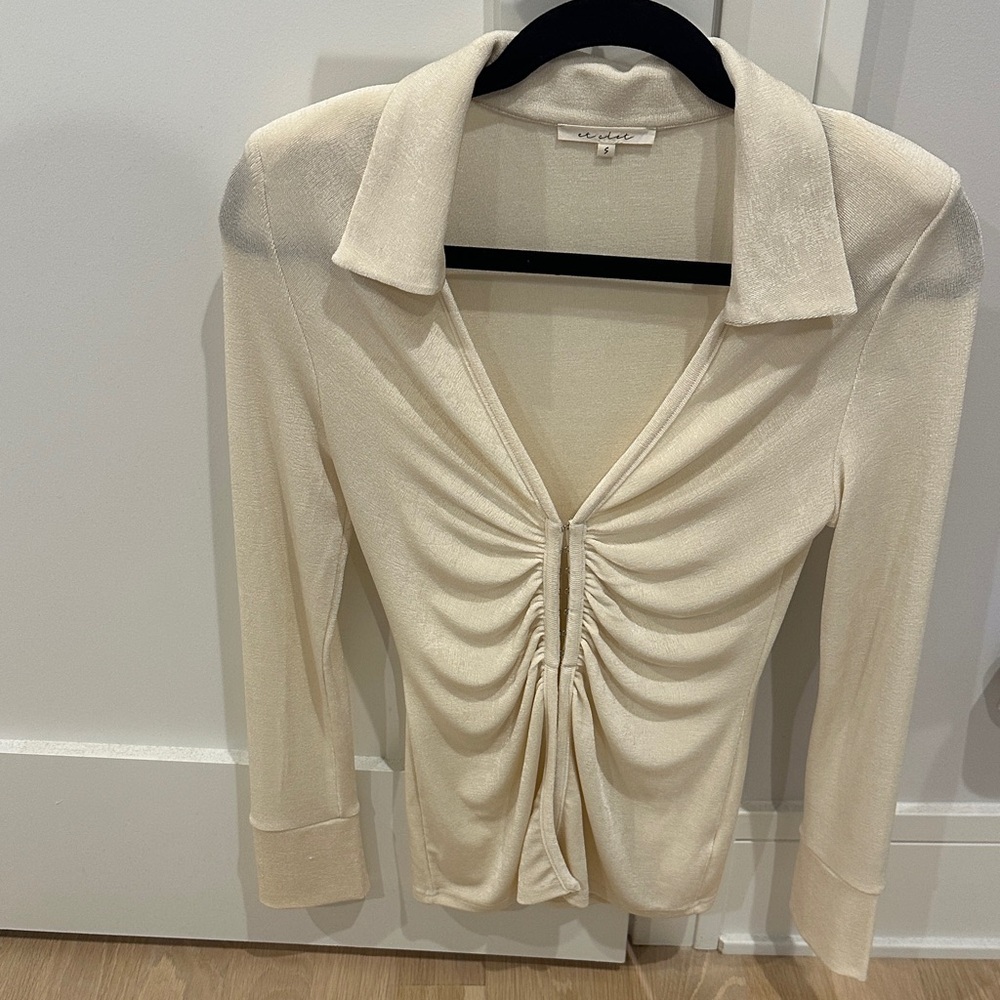 A.L.C. Cream Ruched Button Down Shirt